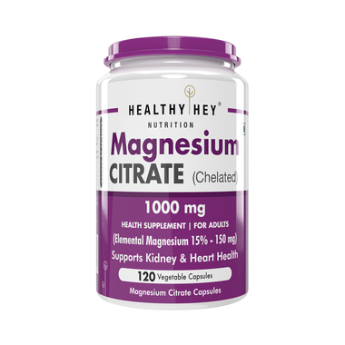 HealthyHey Nutrition Chelated Magnesium Citrate 1000mg | Veg Capsule For Kidney Health