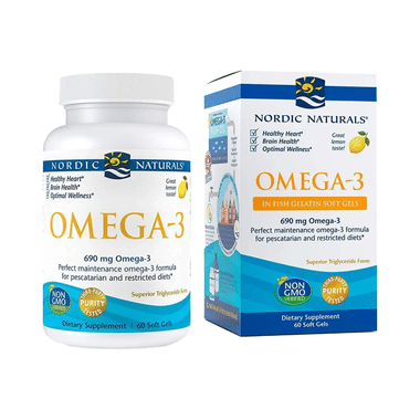 Nordic Naturals Omega 3 Fish Oil 690mg | Soft Gel for Brain, Heart & Immunity | Flavour Lemon
