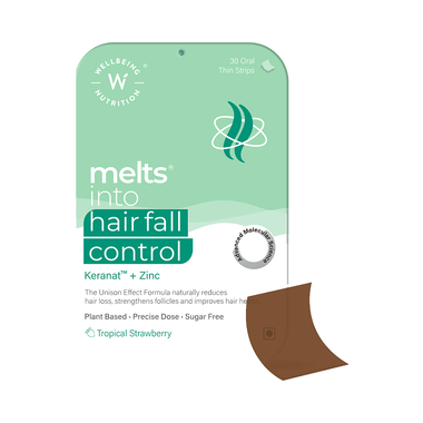 Wellbeing Nutrition Melts Into Hair Fall Control With Keranat & Zinc | Oral Thin Strip Tropical Strawberry