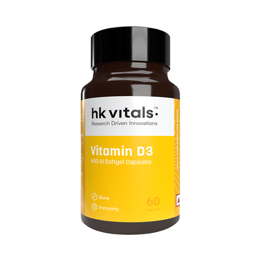 HK Vitals Vitamin D3 (Cholecalciferol) 600IU | Softgel Capsule For Bones, Immunity & Muscles