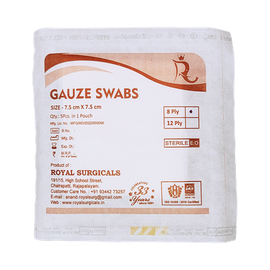 Royal Surgicals Gauze Swabs Sterile (5 Each) 7.5cm x 7.5cm x 8ply