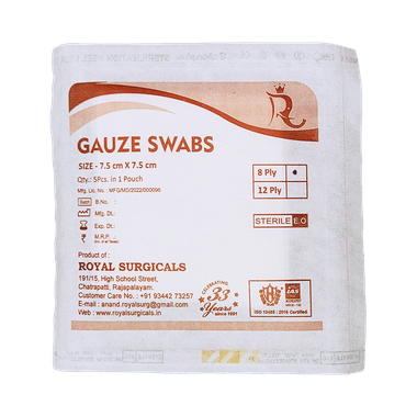 Royal Surgicals Gauze Swabs Sterile (5 Each) 7.5cm X 7.5cm X 8ply