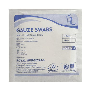 Royal Surgicals Gauze Swabs Sterile (5 Each) 10cm X 10cm X 8ply