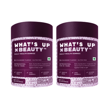 What's Up Wellness Beauty Gummies  For Hair Growth, Bright Skin & Strong Nails (30 Each) Strawberry