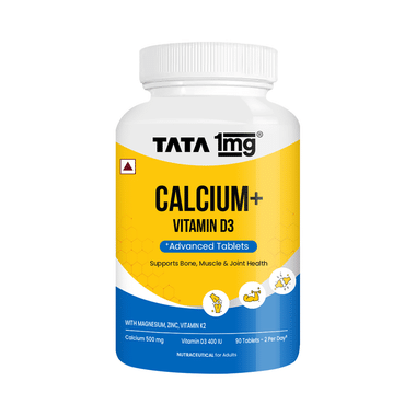 Tata 1mg Calcium & Vitamin D3 With Zinc, Magnesium & Alfalfa | 500mg Calcium & 400IU Vitamin D3 Tablet