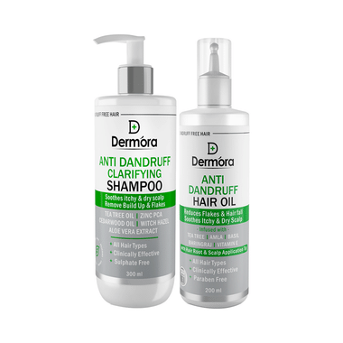 Dermora Combo Pack Of Anti Dandruff Clarifying Shampoo 300ml And Anti Dandruff Hair Oil 200ml