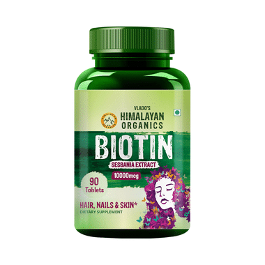 Vlado's Himalayan Organics Biotin 10,000Mcg For Hair Growth Tablet For Hair Growth, Radiant Skin And Stronger Nails I Sesbania Grandiflora Extract Biotin