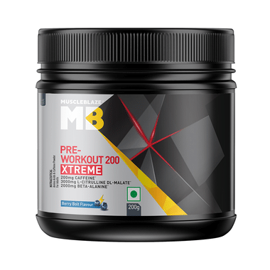 MuscleBlaze Pre-Workout 200 Xtreme | For Energy, Endurance & Muscle Pump | Berry Bolt