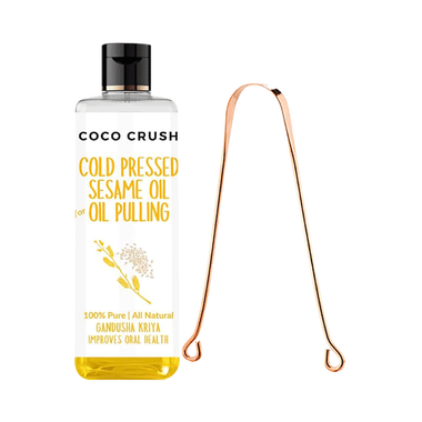 Coco Crush Cold Pressed Sesame Oil For Oil Pulling With Copper Tongue Cleaner
