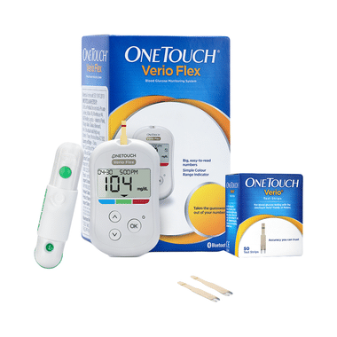 OneTouch Verio Combo Of Flex Glucometer With 10 Test Strips Free And 50 Test Strips