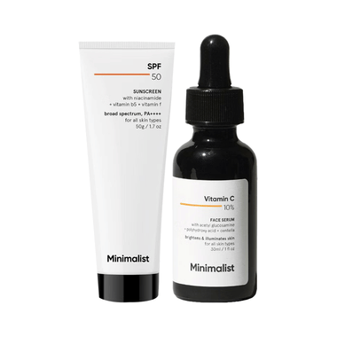 Virtual Combo Brand Combo Pack of Minimalist SPF 50 PA++++ Sunscreen (50gm) & 10% Vitamin C Face Serum (30ml)