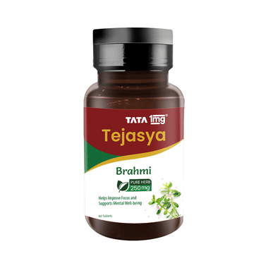 Tata 1mg Tejasya Brahmi Tablet | 250 mg Pure Herb | Supports Mind Wellness | Helps Improve Alertness