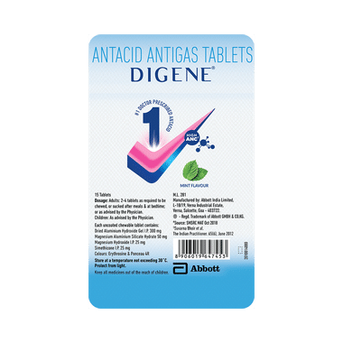 Digene Antacid Antigas Tablet | For Acidity, Gas & Stomach Care | Flavour Mint