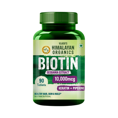 Vlado's Himalayan Organics Biotin 10000mcg | With Keratin & Piperine For Healthy Hair, Skin & Nails | Tablet