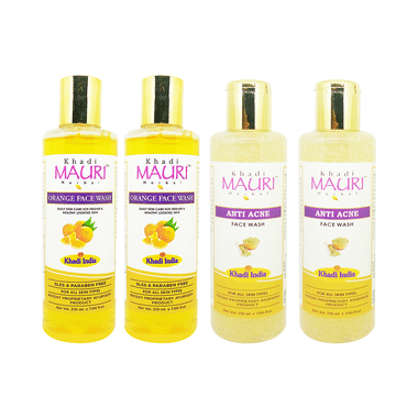 Khadi Mauri Herbal Combo Pack of Anti Acne & Orange Face Wash (210ml Each)