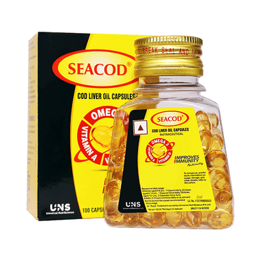 Seacod Cod Liver Oil Capsule 300 Mg | Omega-3, Vitamins D & A | Immune & Heart Health