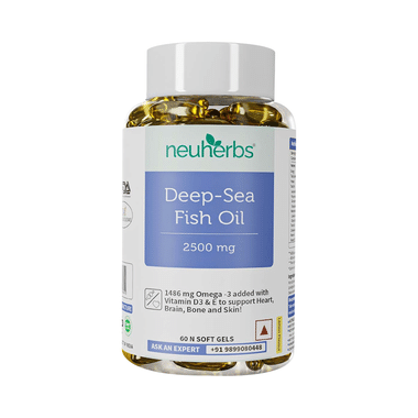 Neuherbs Deep-Sea Fish Oil with Omega 3 & Vitamin D3 | Soft Gels for Heart, Brain, Bone & Skin