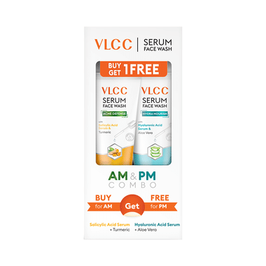 VLCC Acne Defense Turmeric & Hydra Nourish Aloevera Serum Face Wash AM & PM Combo