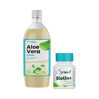 Myupchar Ayurveda Hair Growth Kit Biotin + Tablet (60) & Aloe Vera Juice (1000ml)