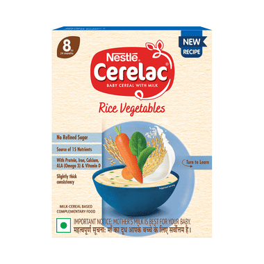 Nestle Cerelac Baby Cereal With Milk From 8 To 24 Months | Rich In Iron | Omega 3 Iron Protein Calcium For Babies | Instant Infant Cereal | Rice Vegetable No Refined Sugar