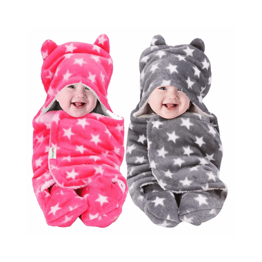 Oyo Baby Blanket Wrapper Sleeping Bag Star Pink & Star Grey