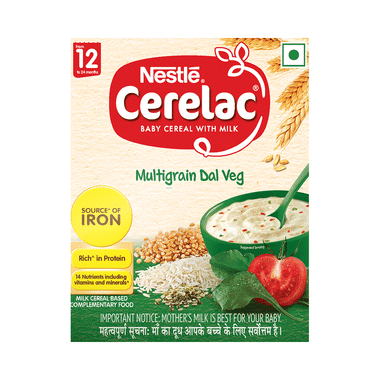 Nestle Cerelac Baby Cereal With Iron, Vitamins & Minerals | From 12 To 24 Months | Multigrain Dal Veg