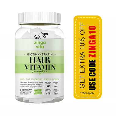 Zingavita Biotin + Keratin Hair Gummies with Honey for Stronger Hair Kaccha Aam