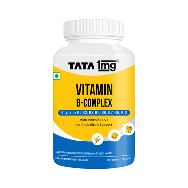 Vitamin B Complex Capsules with 100% RDA for B1,B2,B3,B5,B6,Biotin, with Vitamin C and E | Tata1mg