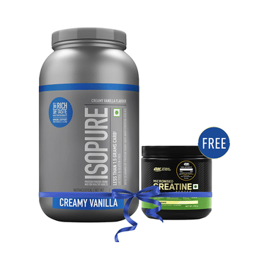 Isopure Whey Protein With Less Than 1.5gm Carbs | For Fitness, Immunity & Skin | Flavour Creamy Vanilla Powder With Micronised Creatine Powder Free