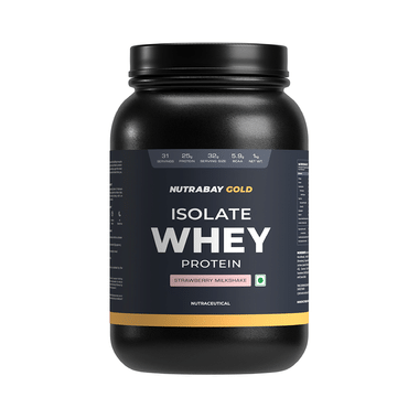 Nutrabay Gold Isolate Whey Protein For Muscles, Recovery, Digestion & Immunity | No Added Sugar | Flavour Strawberry Milkshake