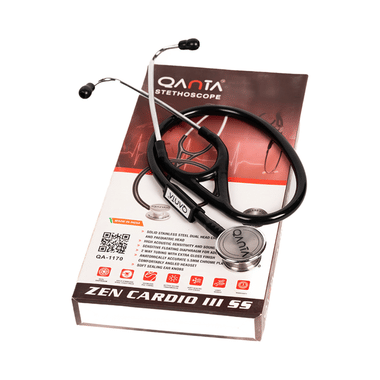 Qanta QA-1170 Zen Cardio III SS Cardiology Stethoscope, SS & Dual Head Chest Piece Black
