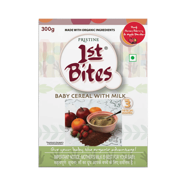 Pristine 1st Bites (10 Months - 24 Months) Stage-3 Baby Cereals With Milk | Ragi Strawberry And Apple Powder