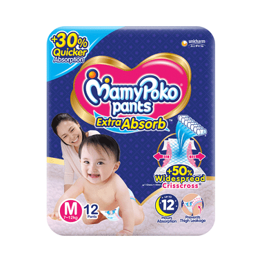 MamyPoko Extra Absorb Diaper Pants | For Up To 12 Hours Absorption | Size Medium