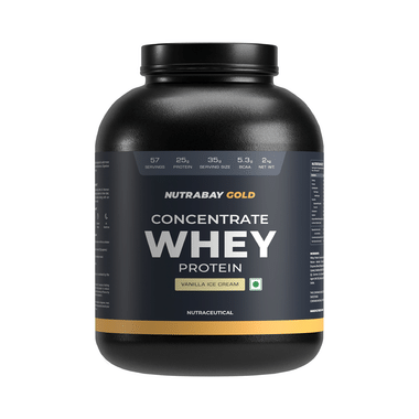 Nutrabay Gold Concentrate Whey Protein For Muscle Recovery | No Added Sugar Powder Vanilla Icecream