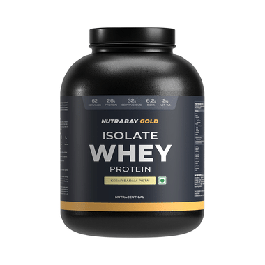 Nutrabay Gold Isolate Whey Protein For Muscles, Recovery, Digestion & Immunity | No Added Sugar  Kesar Badam Pista