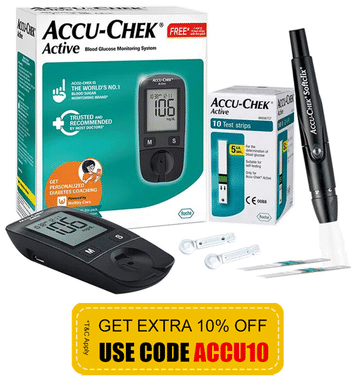 Accu-Chek Active Blood Glucometer Kit (Box of 10 Test strips Free) | Blood Glucose Monitors