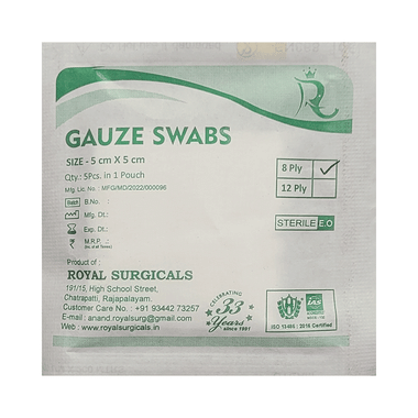 Royal Surgicals Gauze Swabs Sterile (5 Each) 5cm X 5cm X 8ply