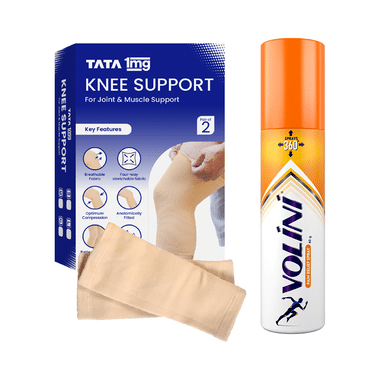 Combo Pack Of Tata 1mg Knee Support Large & Volini Spray (60gm)