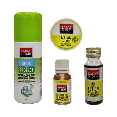 Sapat Combo Pack Of Dr Skin Lotion(12ml) , Malam(14g) , Andavanced Gel (15g), Cool Anti-Fungal Powder (50g)