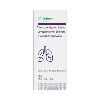 Kriam Pharma Ambroxol Hydrochloride, Levosalbutamol Sulphate & Guaiphenesin Syrup