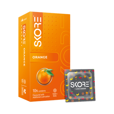 Skore Flavored Dotted & Coloured Condoms | Flavour Orange