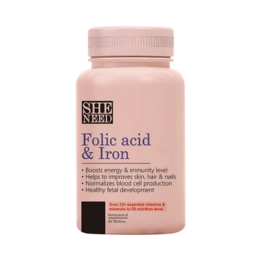 SheNeed Folic Acid & Iron Tablet for Women | Boosts Energy, Immunity & Blood Cell Production
