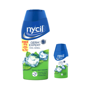Nycil Cool Herbal Prickly Heat Powder with Nycil Germ Expert Cool Herbal 60gm Free