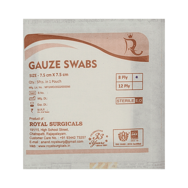 Royal Surgicals Gauze Swabs Sterile (5 Each) 7.5cm X 7.5cm X 8ply