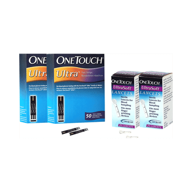 Combo Pack Of OneTouch Ultra Test Strip 2 Box (50 Each) & OneTouch Ultrasoft Lancet 2 Box (25 Each)
