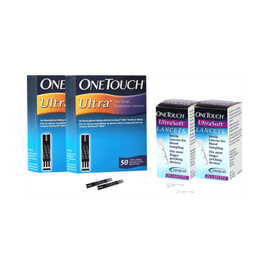 Combo Pack of OneTouch Ultra Test Strip 2 Box (50 Each) & OneTouch Ultrasoft Lancet 2 Box (25 Each)