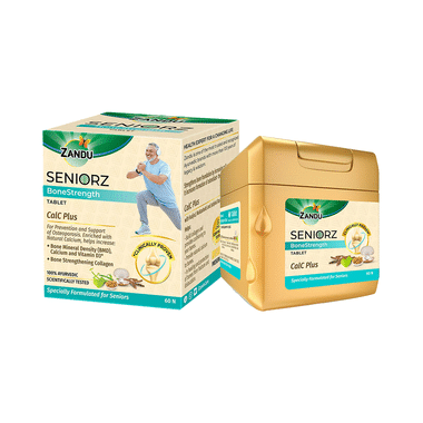 Zandu Seniorz Bone Strength Tablet | 100% Ayurvedic Supplement | Rich in Natural Calcium, Vitamin D3 | with Hadjod | Clinically Proven to Help Increase Bone Mineral Density & Collagen