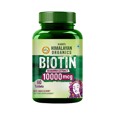 Vlado's Himalayan Organics Biotin 10,000Mcg For Hair Growth Tablet For Hair Growth, Radiant Skin And Stronger Nails I Sesbania Grandiflora Extract Biotin