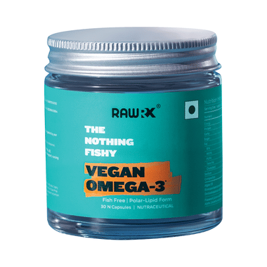 RawRX Vegan Omega 3 Fatty Acid Capsule | 280 mg EPA + DHA + ALA Formula for Heart, Hair & Joints Capsule