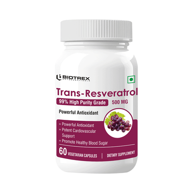 Biotrex Resveratrol 500mg For Heart Health, Anti-Ageing Support & Blood Sugar Balance | Capsule